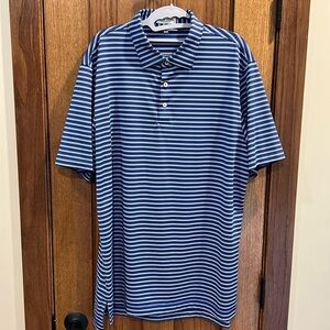 Blue polo horizontal printed shirt by Peter Millar. Size L.
